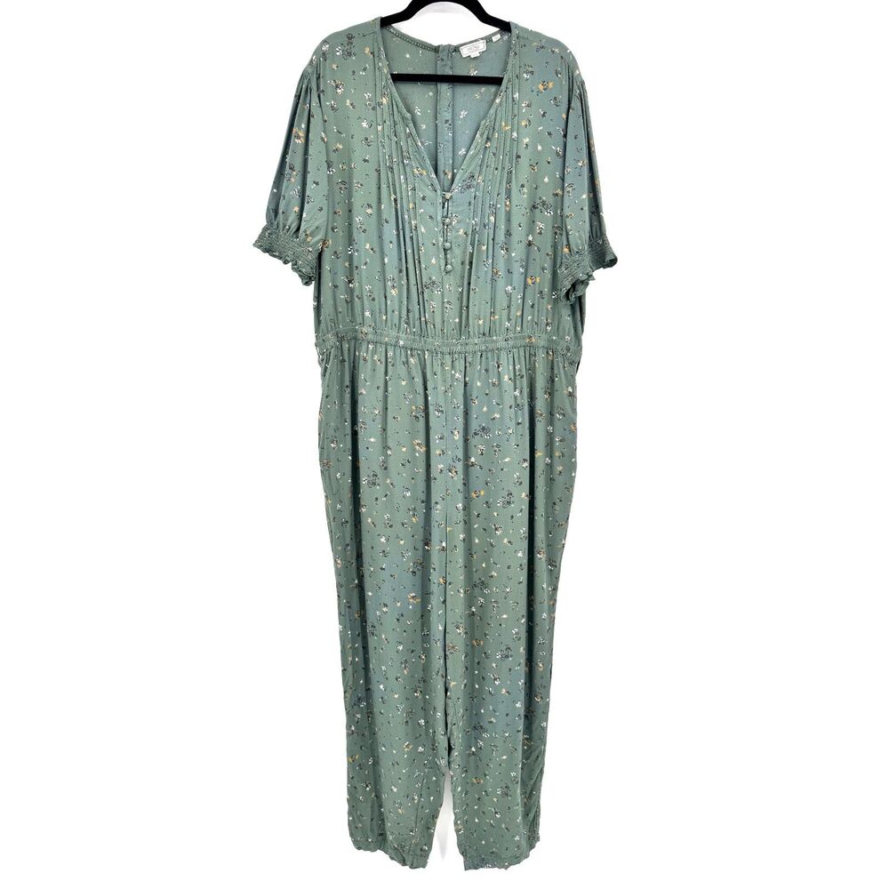 FAT FACE Green Floral Short Sleeve Jumpsuit Pantsuit Size 18L 18 Long